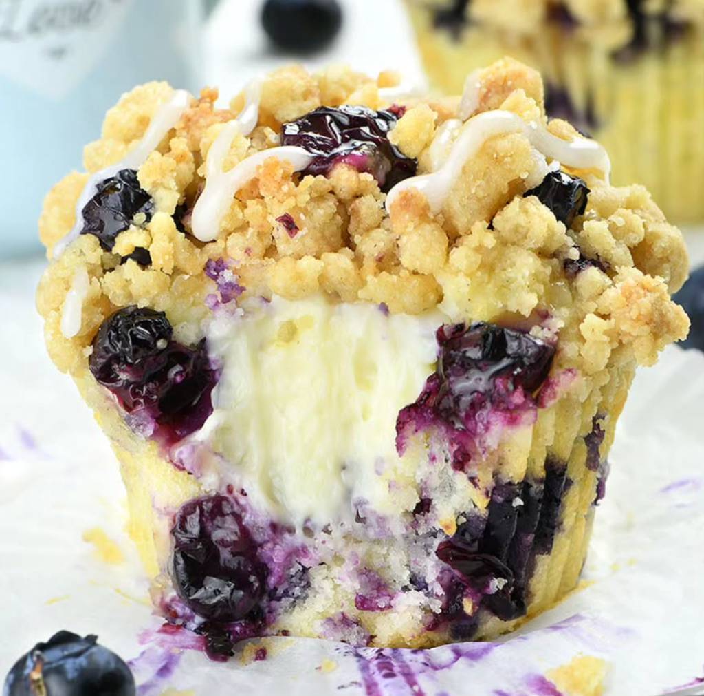 Blueberry Cream Cheese Muffins with Streusel Crumb Topping